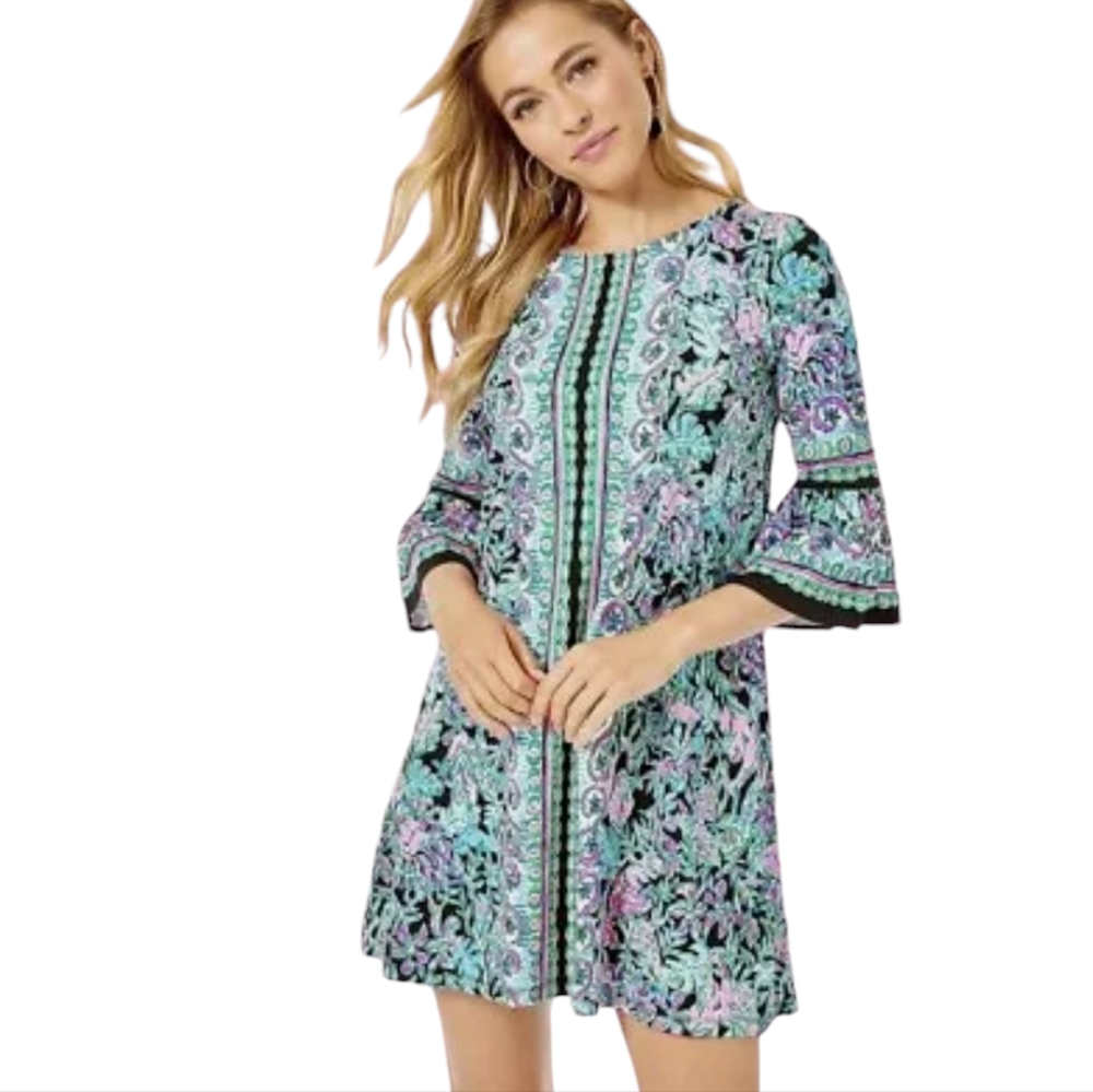 Lilly Pulitzer Ophelia Dress Womens Medium Let's Get Wild Swing Ruffle Stretch M
